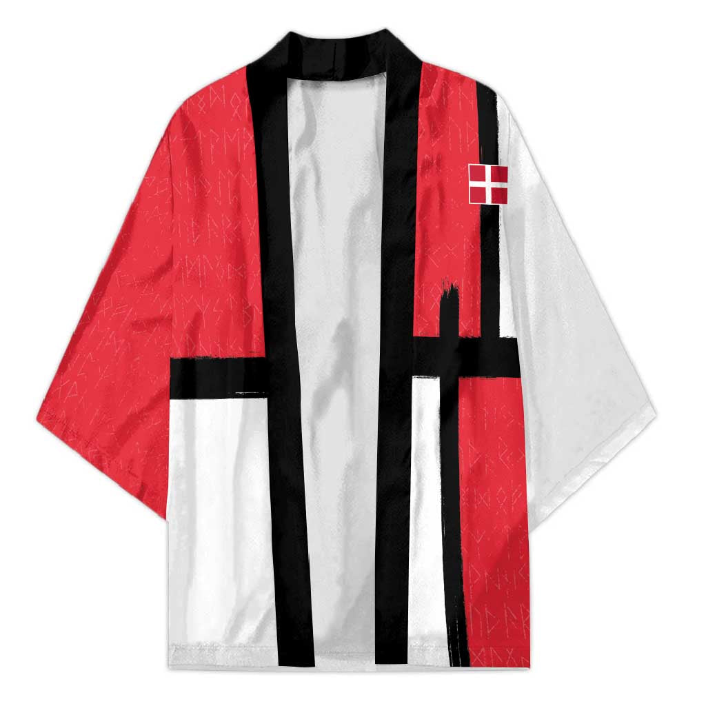 Custom Denmark Football Kimono White Grunge Line and Rune Inspired Sporty Style