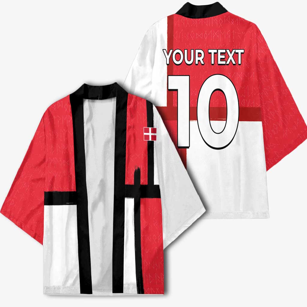 Custom Denmark Football Kimono White Grunge Line and Rune Inspired Sporty Style