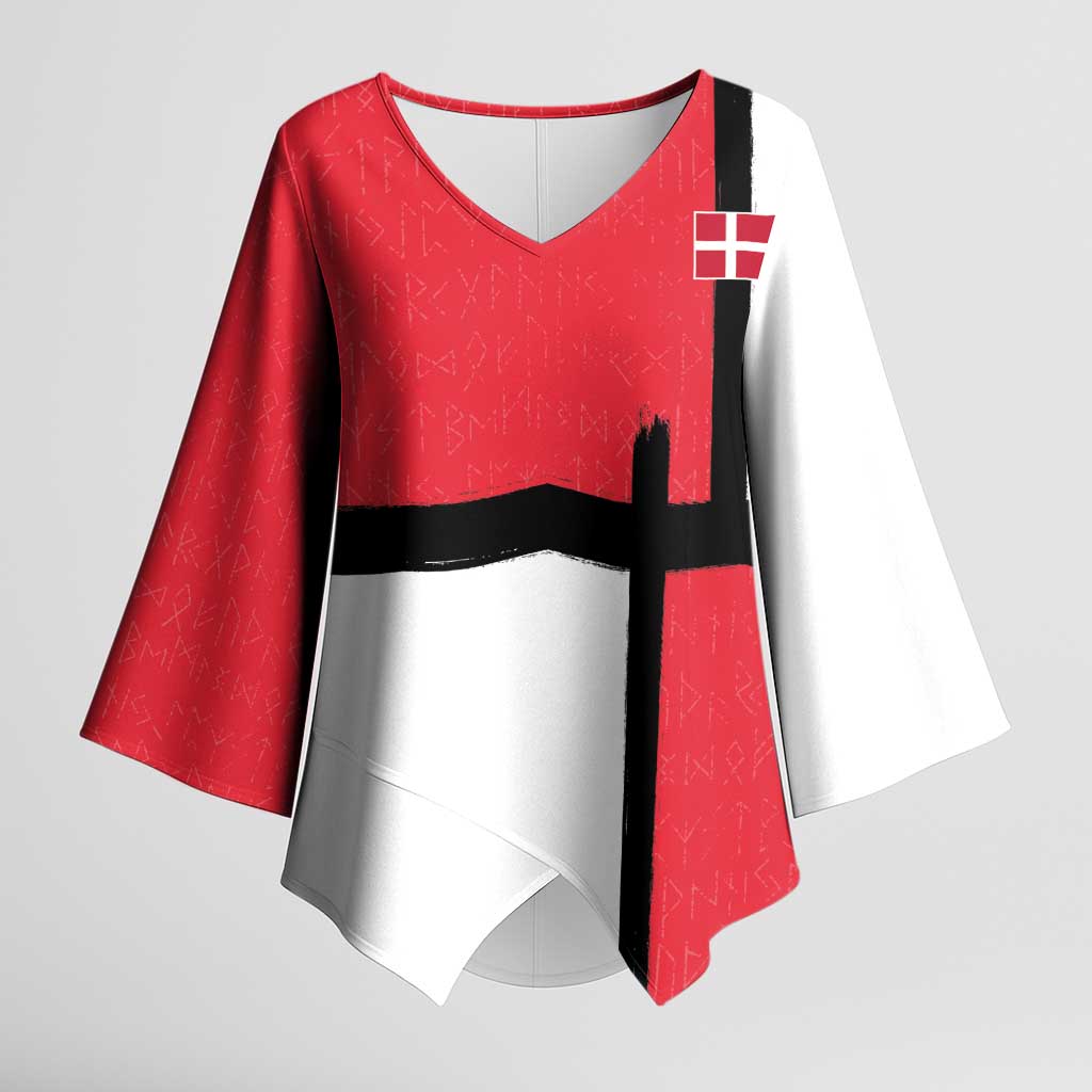 Custom Denmark Football Kimono Sleeve Blouse White Grunge Line and Rune Inspired Sporty Style