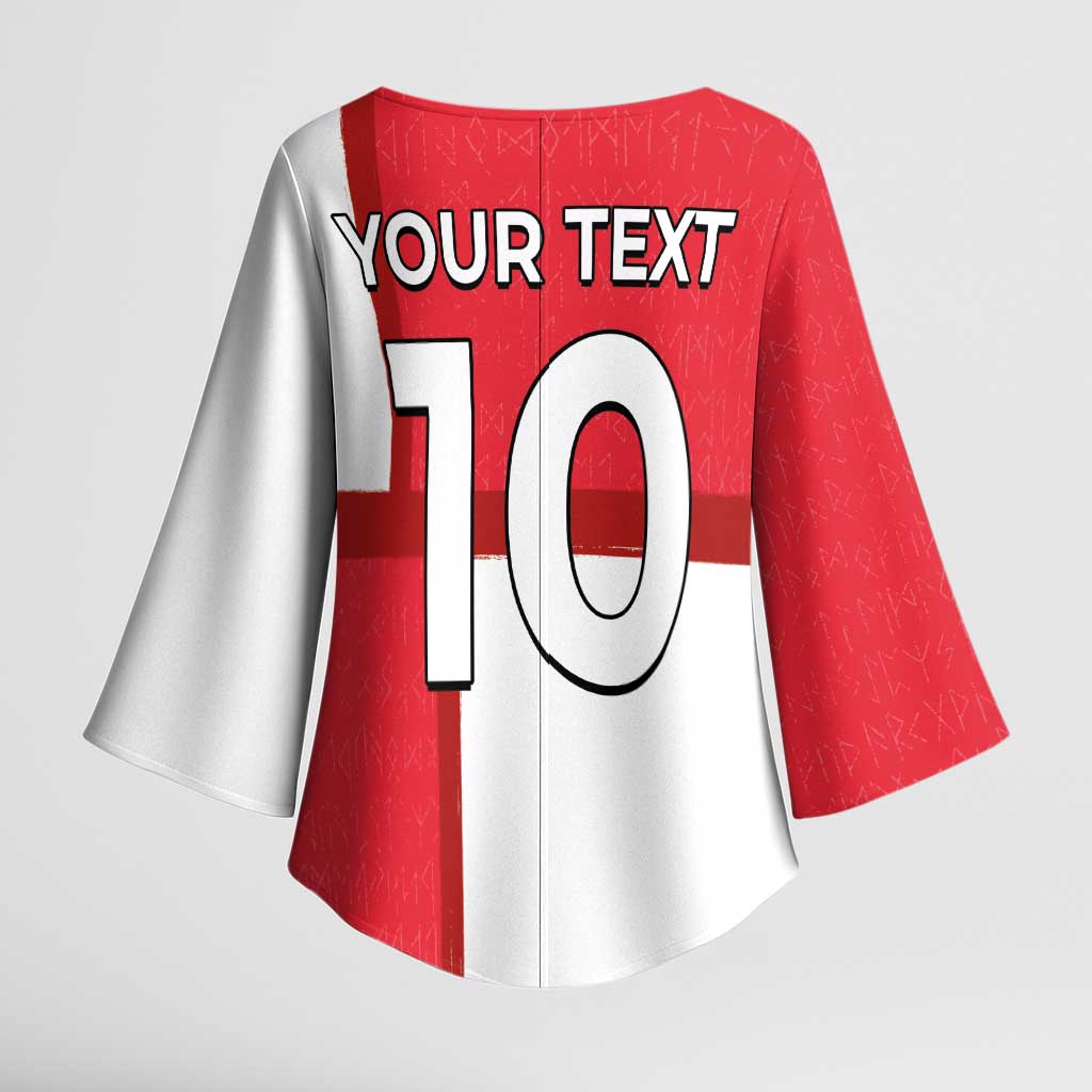 Custom Denmark Football Kimono Sleeve Blouse White Grunge Line and Rune Inspired Sporty Style