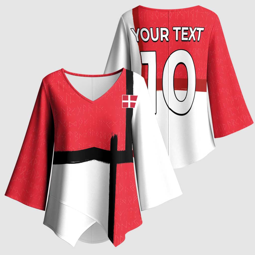 Custom Denmark Football Kimono Sleeve Blouse White Grunge Line and Rune Inspired Sporty Style