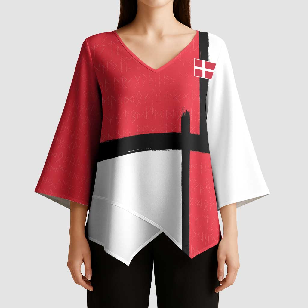 Custom Denmark Football Kimono Sleeve Blouse White Grunge Line and Rune Inspired Sporty Style