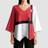 Custom Denmark Football Kimono Sleeve Blouse White Grunge Line and Rune Inspired Sporty Style