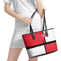 Denmark Football Leather Tote Bag White Grunge Line and Rune Inspired Sporty Style