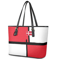 Denmark Football Leather Tote Bag White Grunge Line and Rune Inspired Sporty Style