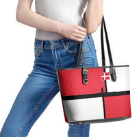 Denmark Football Leather Tote Bag White Grunge Line and Rune Inspired Sporty Style