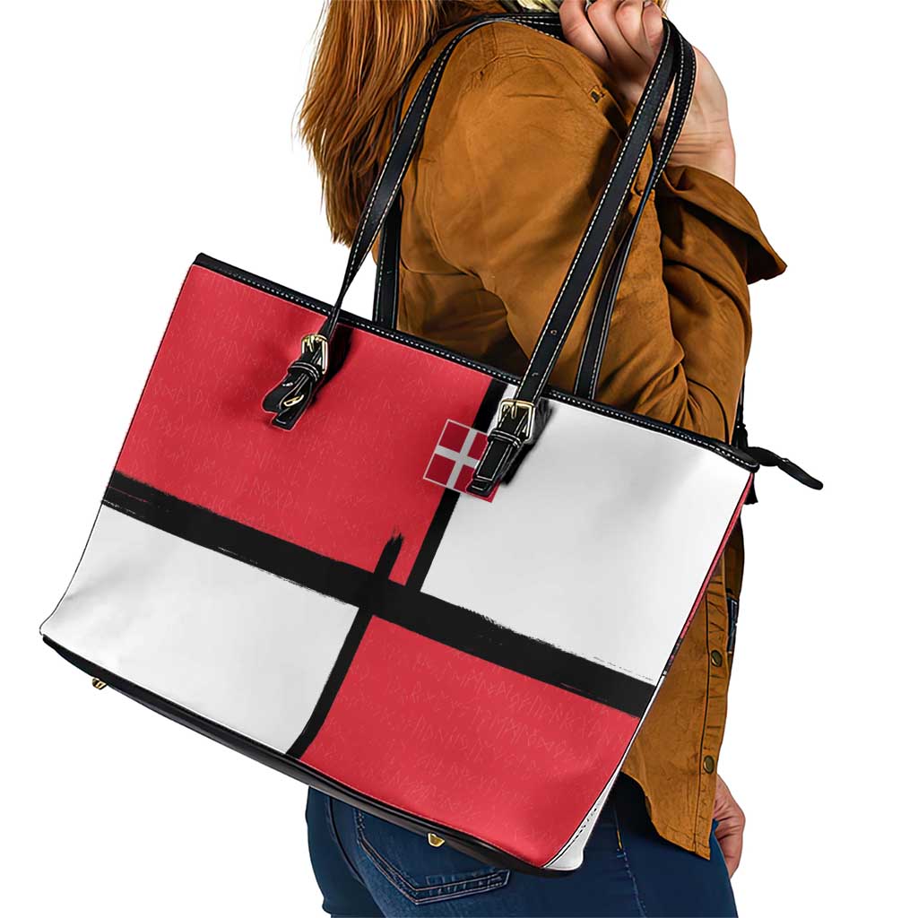 Denmark Football Leather Tote Bag White Grunge Line and Rune Inspired Sporty Style