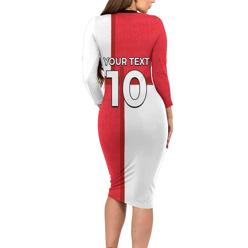 Custom Denmark Football Long Sleeve Bodycon Dress White Grunge Line and Rune Inspired Sporty Style