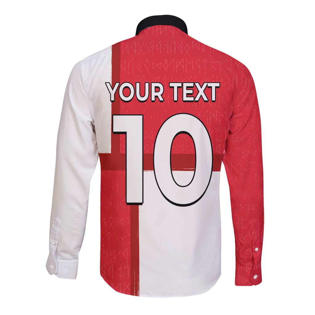 Custom Denmark Football Long Sleeve Button Shirt White Grunge Line and Rune Inspired Sporty Style