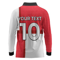 Custom Denmark Football Long Sleeve Polo Shirt White Grunge Line and Rune Inspired Sporty Style