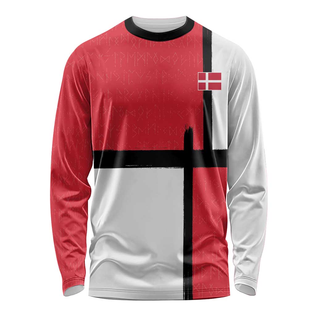 Custom Denmark Football Long Sleeve Shirt White Grunge Line and Rune Inspired Sporty Style