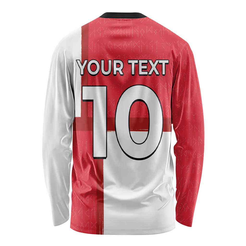 Custom Denmark Football Long Sleeve Shirt White Grunge Line and Rune Inspired Sporty Style