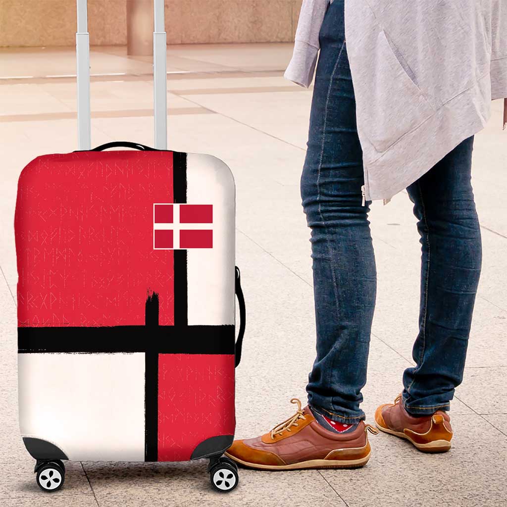 Denmark Football Luggage Cover White Grunge Line and Rune Inspired Sporty Style