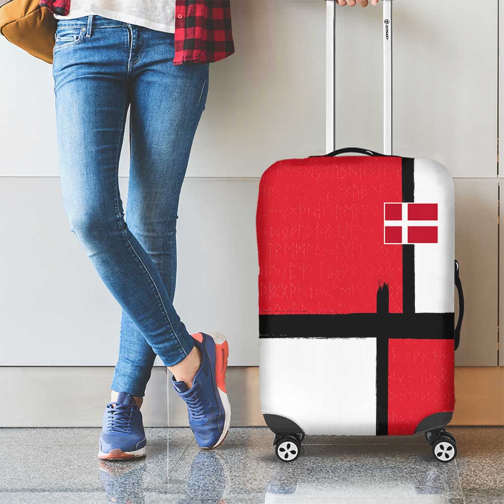 Denmark Football Luggage Cover White Grunge Line and Rune Inspired Sporty Style