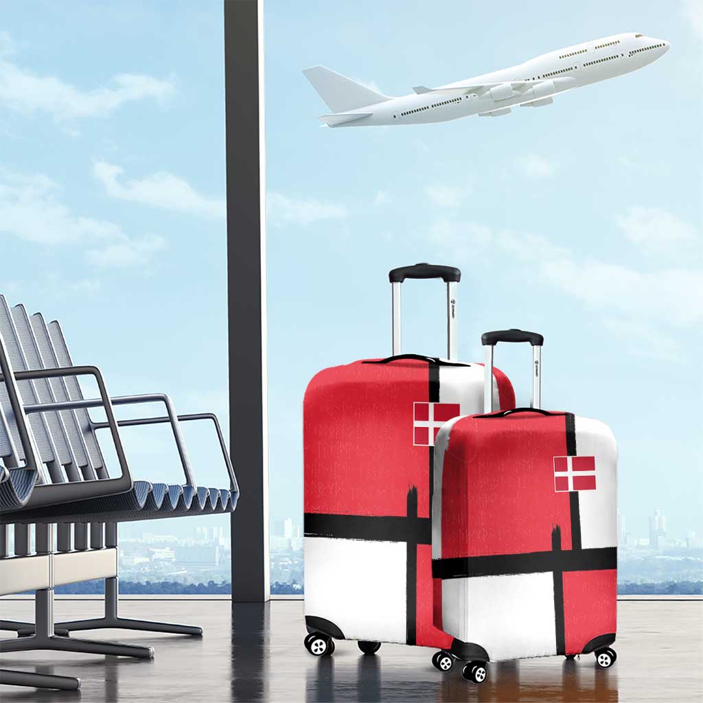 Denmark Football Luggage Cover White Grunge Line and Rune Inspired Sporty Style