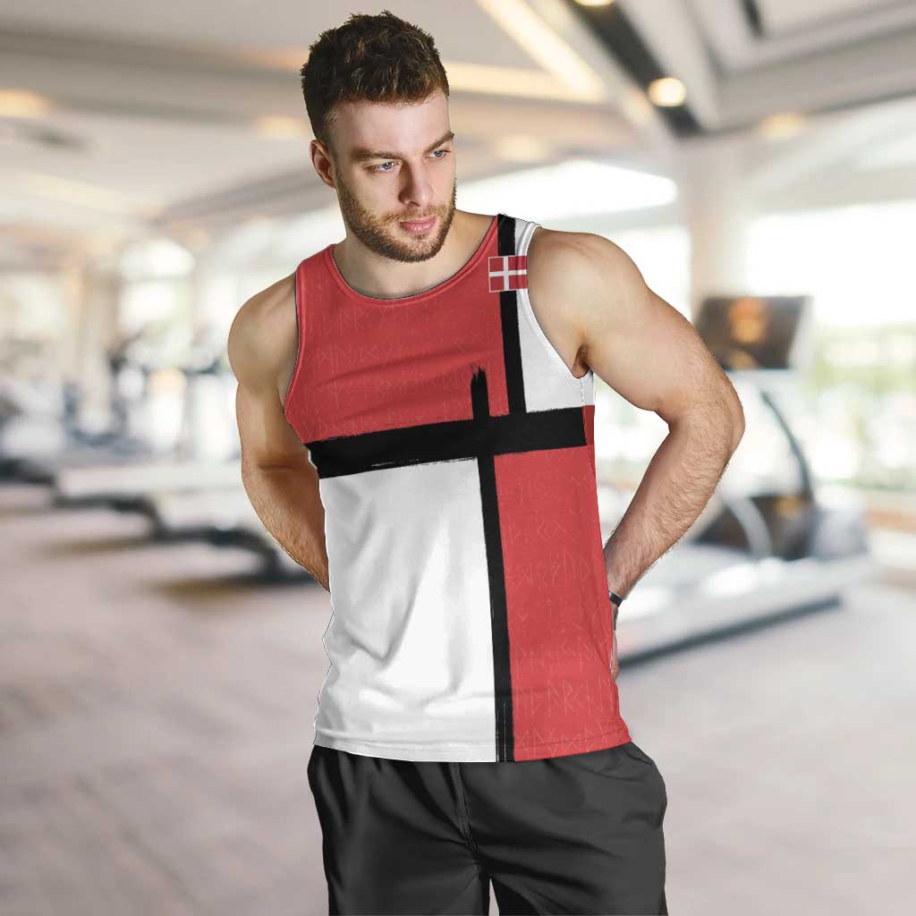 Custom Denmark Football Men Tank Top White Grunge Line and Rune Inspired Sporty Style