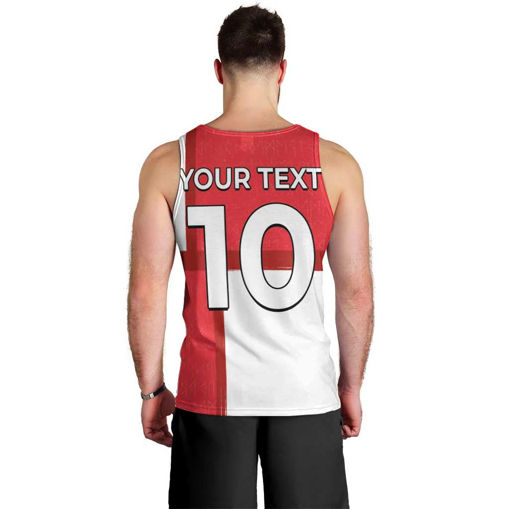 Custom Denmark Football Men Tank Top White Grunge Line and Rune Inspired Sporty Style