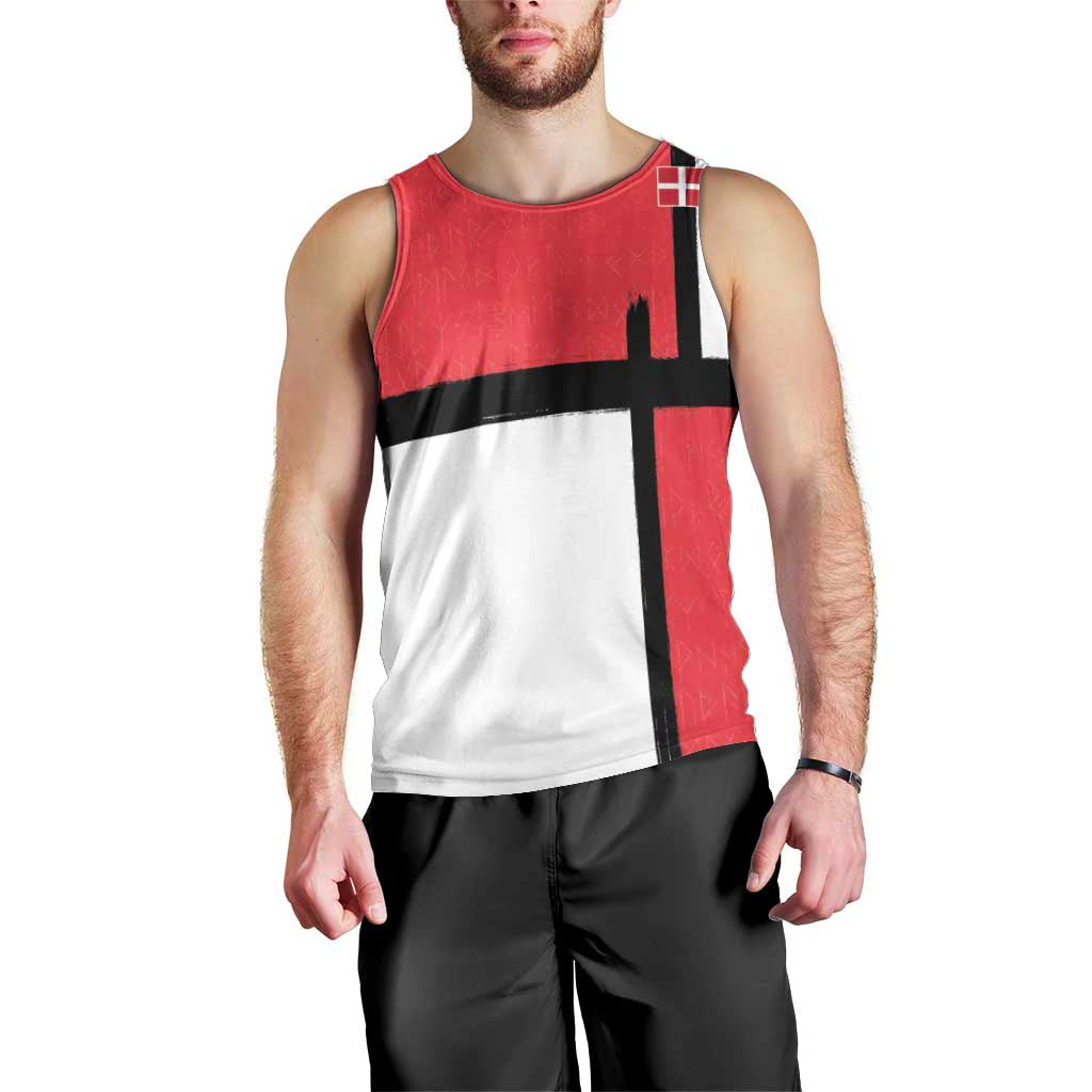 Custom Denmark Football Men Tank Top White Grunge Line and Rune Inspired Sporty Style