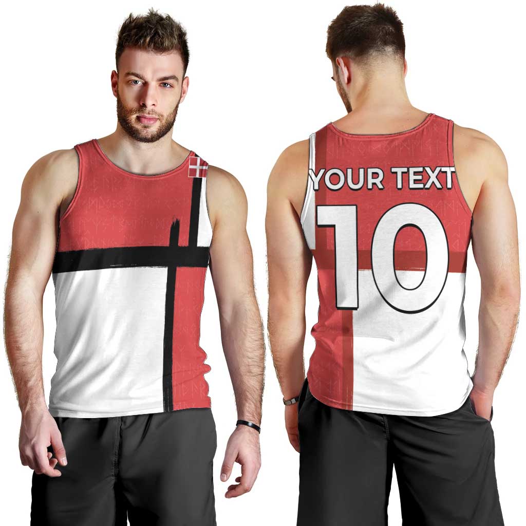 Custom Denmark Football Men Tank Top White Grunge Line and Rune Inspired Sporty Style