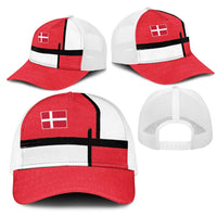 Denmark Football Mesh Trucker Cap White Grunge Line and Rune Inspired Sporty Style