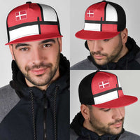 Denmark Football Mesh Trucker Cap White Grunge Line and Rune Inspired Sporty Style