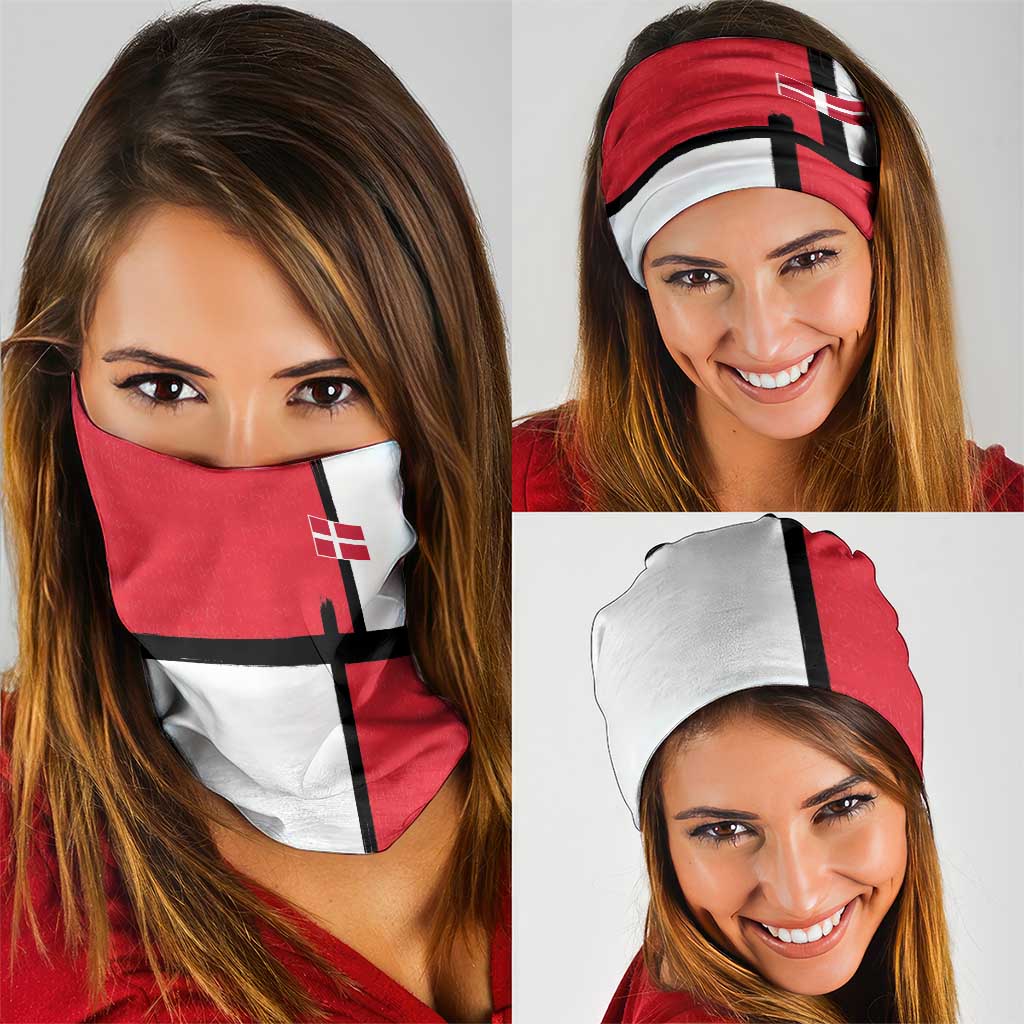 Denmark Football Neck Gaiter White Grunge Line and Rune Inspired Sporty Style