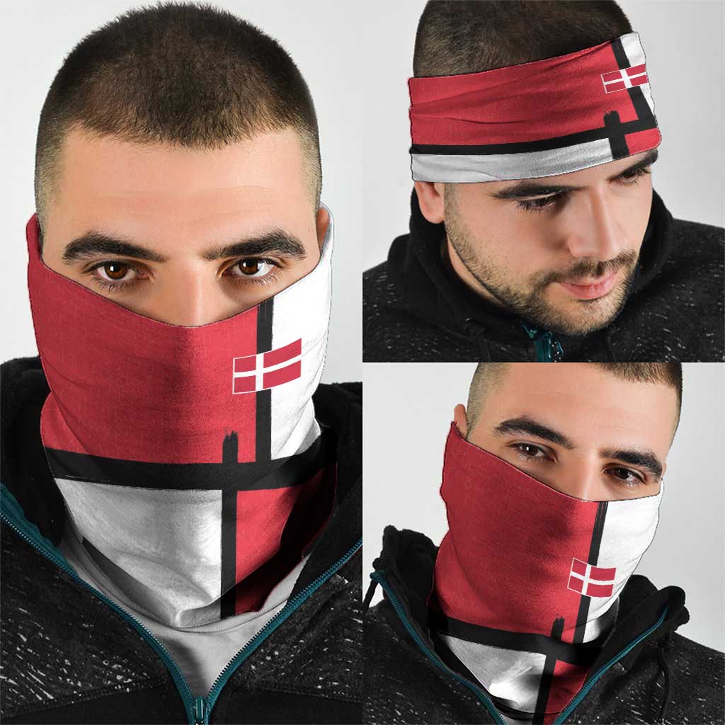 Denmark Football Neck Gaiter White Grunge Line and Rune Inspired Sporty Style