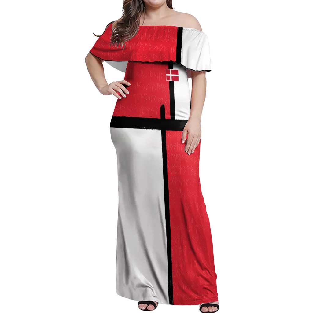Custom Denmark Football Off Shoulder Maxi Dress White Grunge Line and Rune Inspired Sporty Style