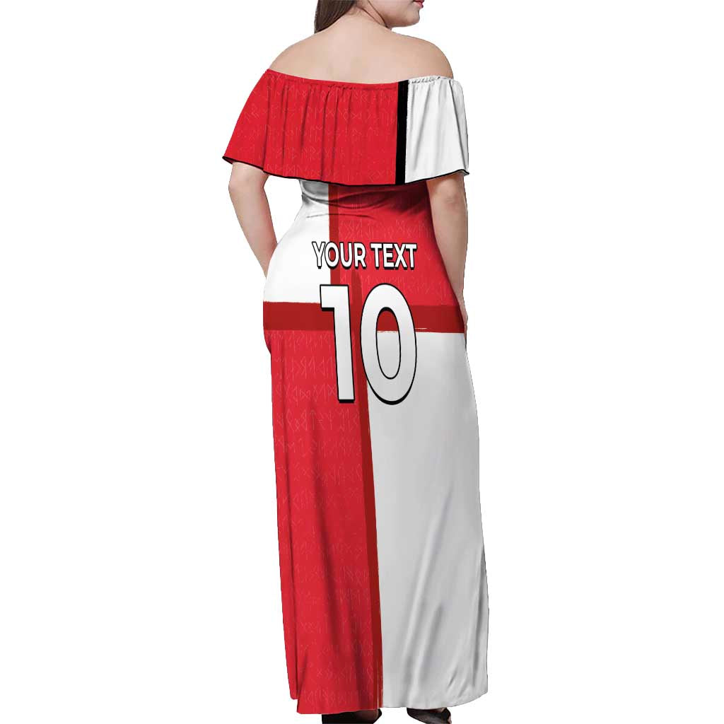Custom Denmark Football Off Shoulder Maxi Dress White Grunge Line and Rune Inspired Sporty Style