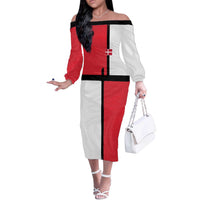 Custom Denmark Football Off The Shoulder Long Sleeve Dress White Grunge Line and Rune Inspired Sporty Style