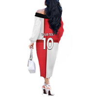 Custom Denmark Football Off The Shoulder Long Sleeve Dress White Grunge Line and Rune Inspired Sporty Style