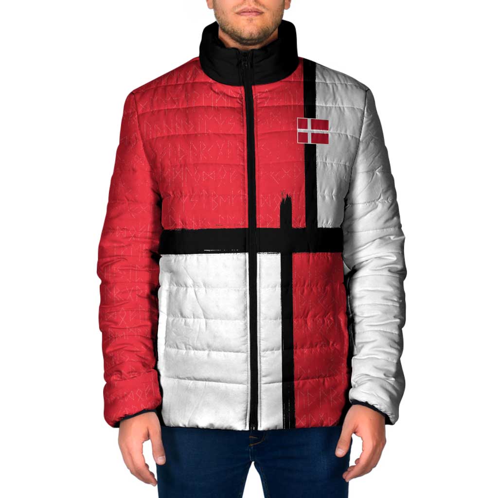 Custom Denmark Football Padded Jacket White Grunge Line and Rune Inspired Sporty Style