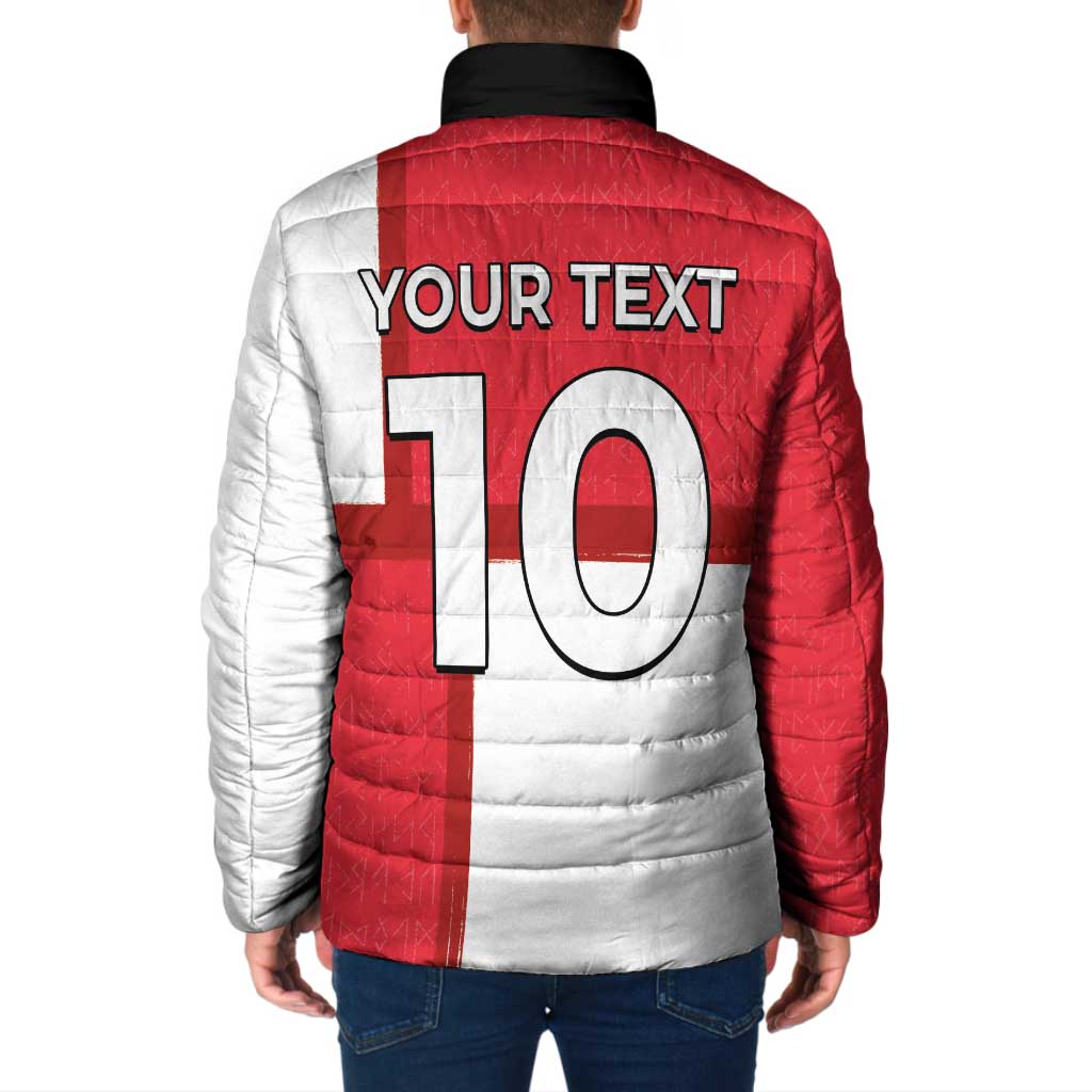 Custom Denmark Football Padded Jacket White Grunge Line and Rune Inspired Sporty Style