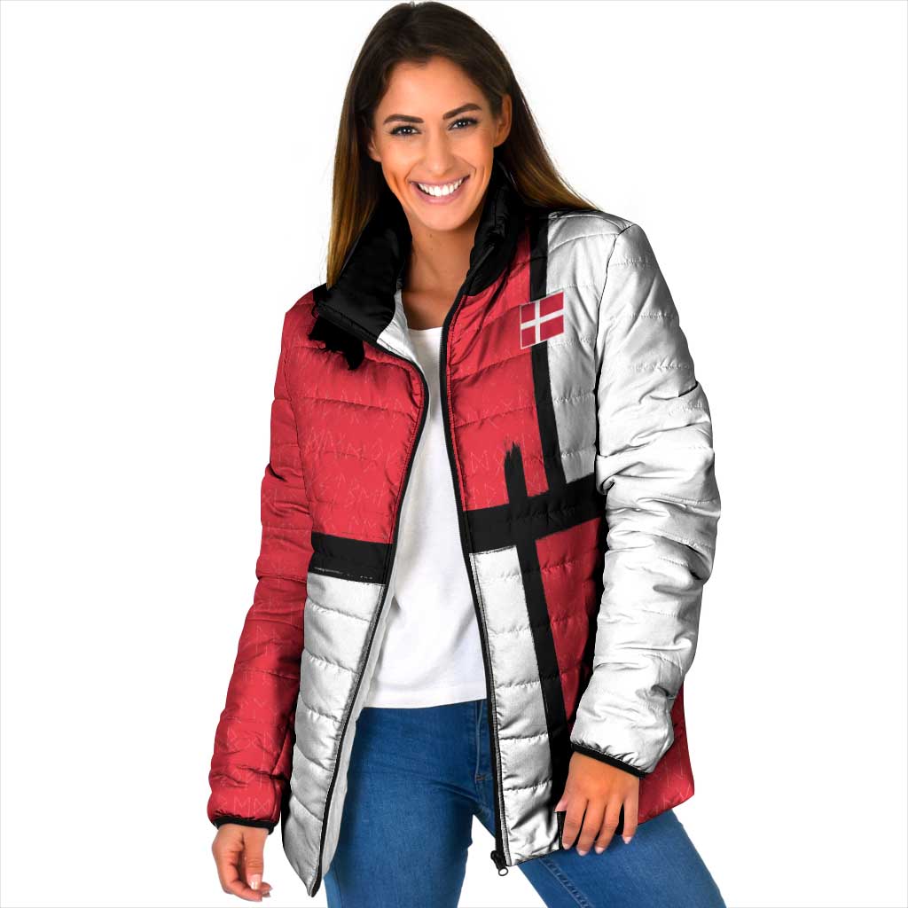 Custom Denmark Football Padded Jacket White Grunge Line and Rune Inspired Sporty Style