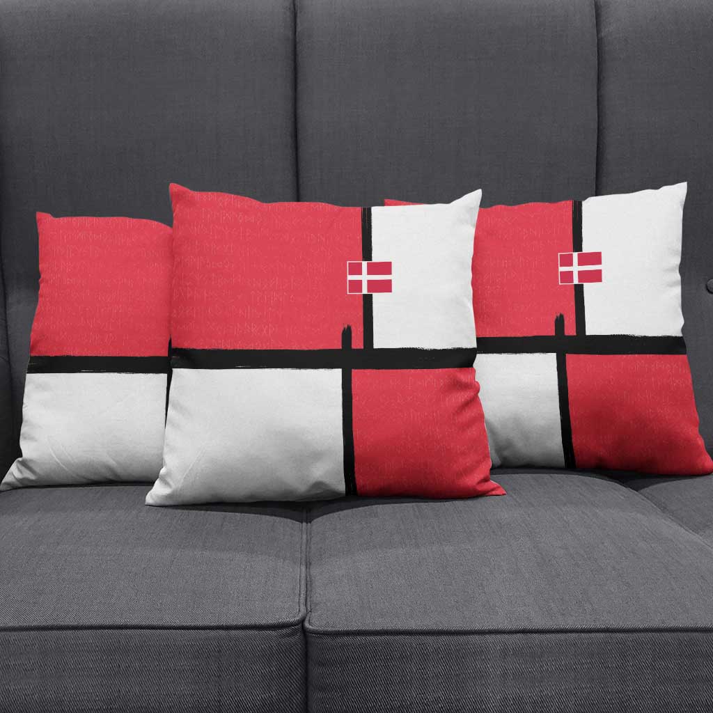 Denmark Football Pillow Cover White Grunge Line and Rune Inspired Sporty Style