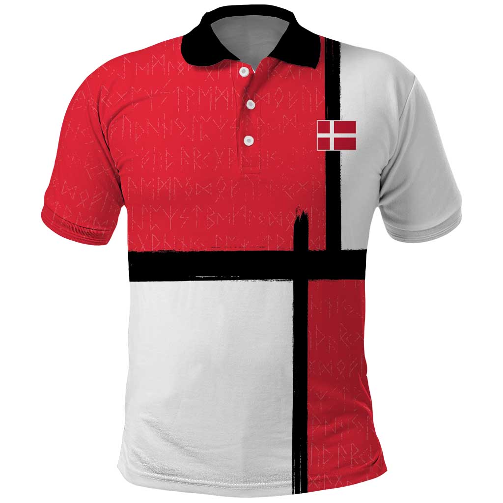 Custom Denmark Football Polo Shirt White Grunge Line and Rune Inspired Sporty Style