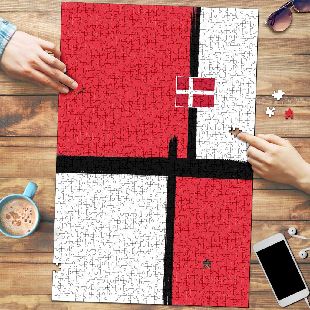 Denmark Football Puzzle White Grunge Line and Rune Inspired Sporty Style
