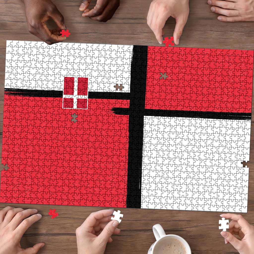 Denmark Football Puzzle White Grunge Line and Rune Inspired Sporty Style