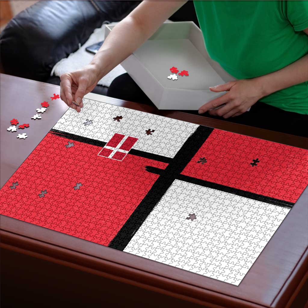 Denmark Football Puzzle White Grunge Line and Rune Inspired Sporty Style