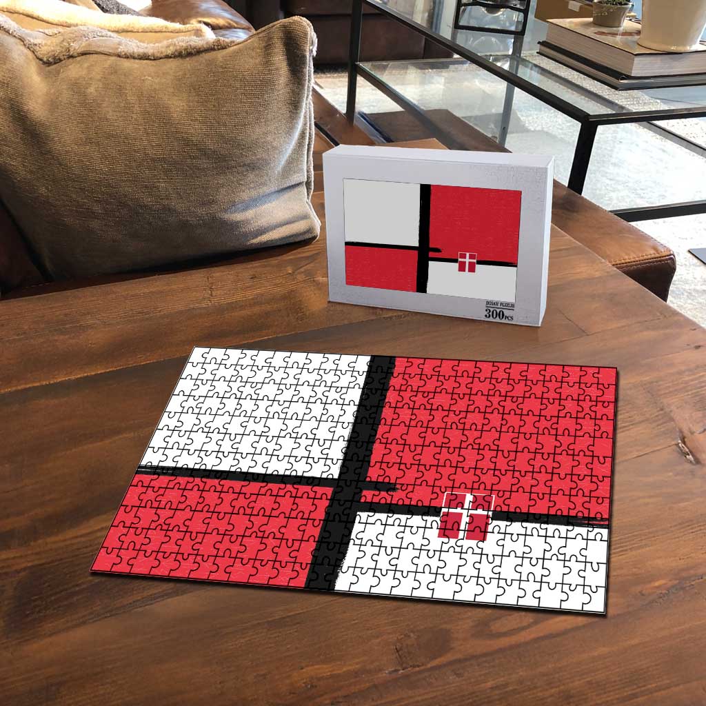Denmark Football Puzzle White Grunge Line and Rune Inspired Sporty Style