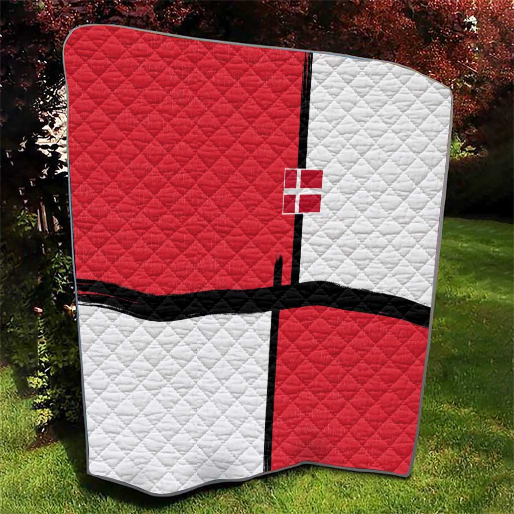 Denmark Football Quilt White Grunge Line and Rune Inspired Sporty Style