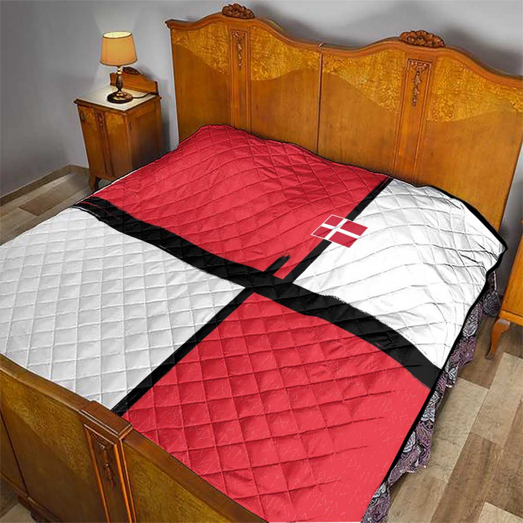 Denmark Football Quilt White Grunge Line and Rune Inspired Sporty Style