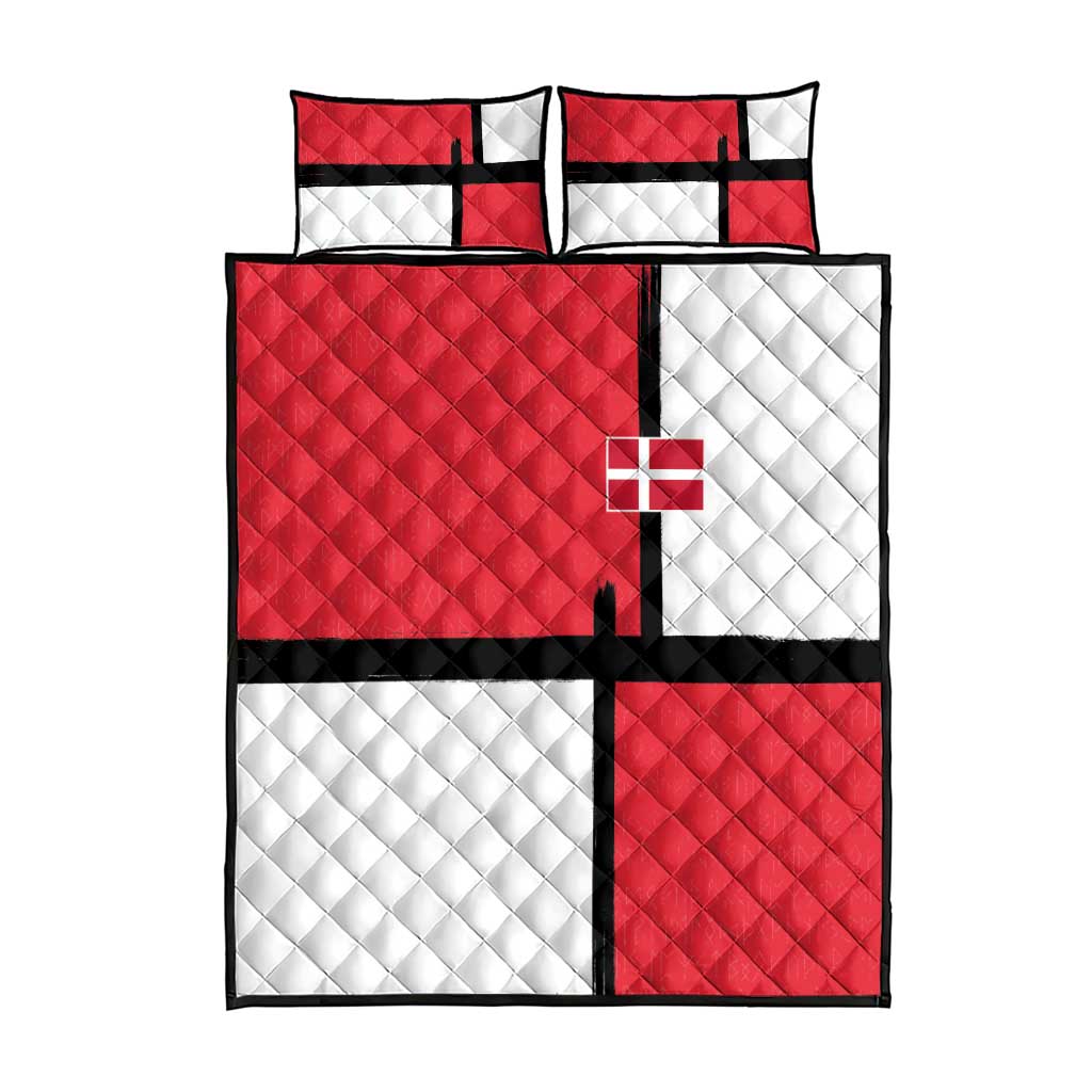 Denmark Football Quilt Bed Set White Grunge Line and Rune Inspired Sporty Style