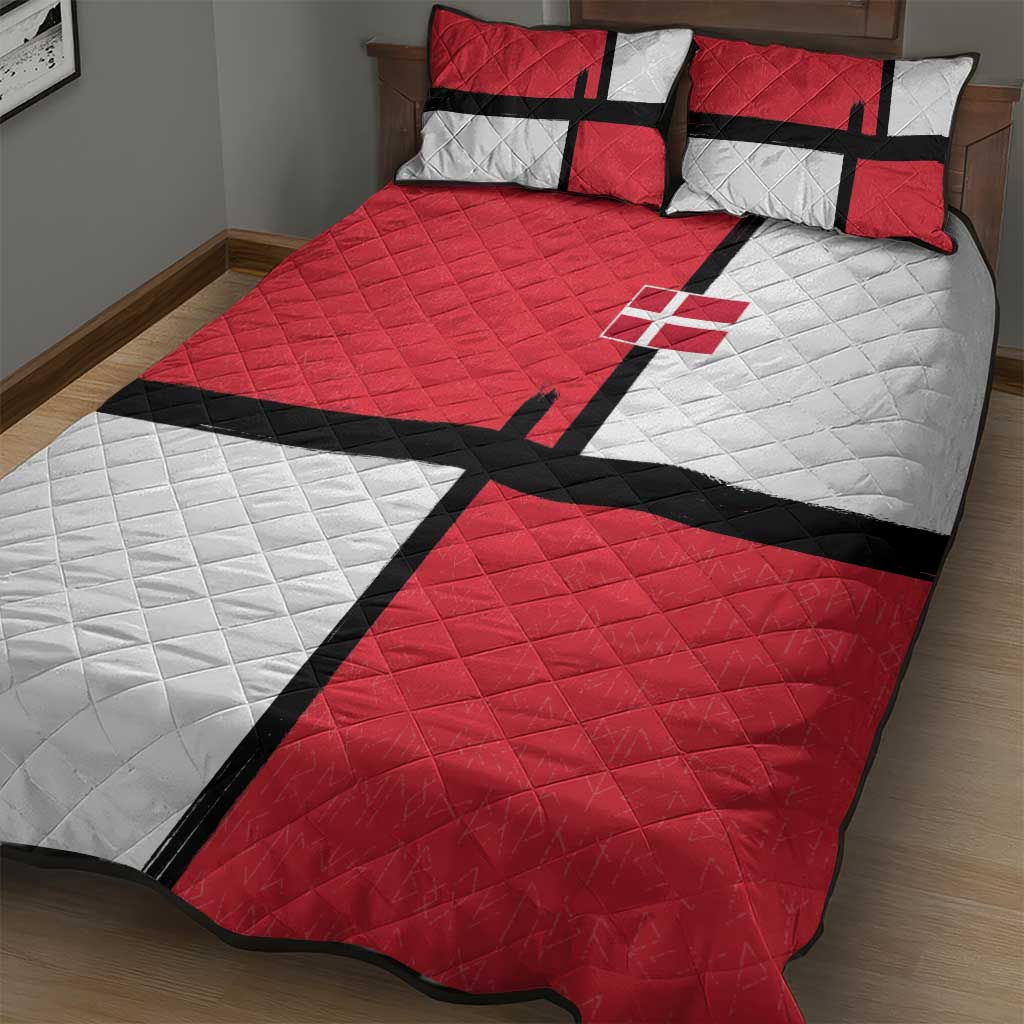 Denmark Football Quilt Bed Set White Grunge Line and Rune Inspired Sporty Style