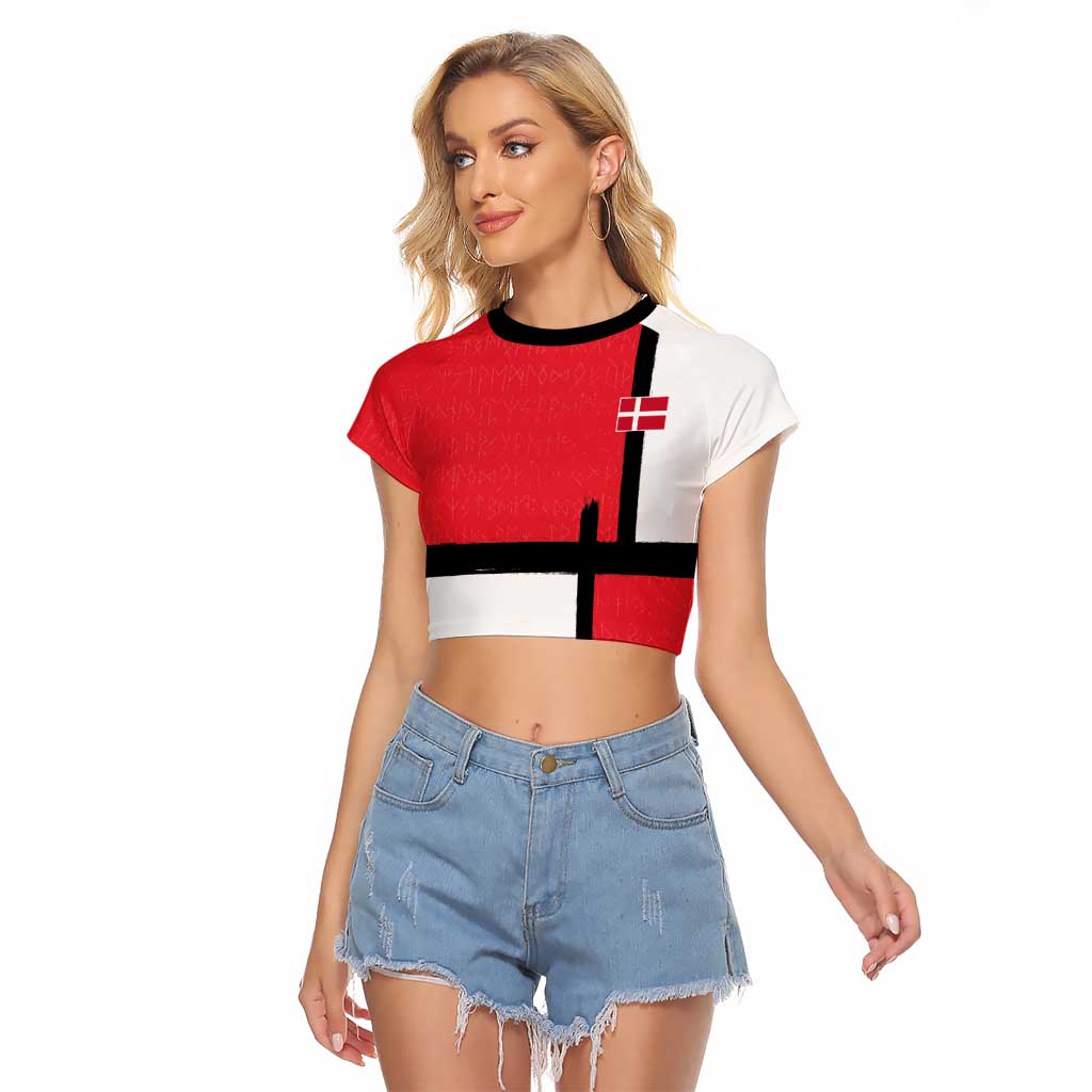 Custom Denmark Football Raglan Cropped T Shirt White Grunge Line and Rune Inspired Sporty Style