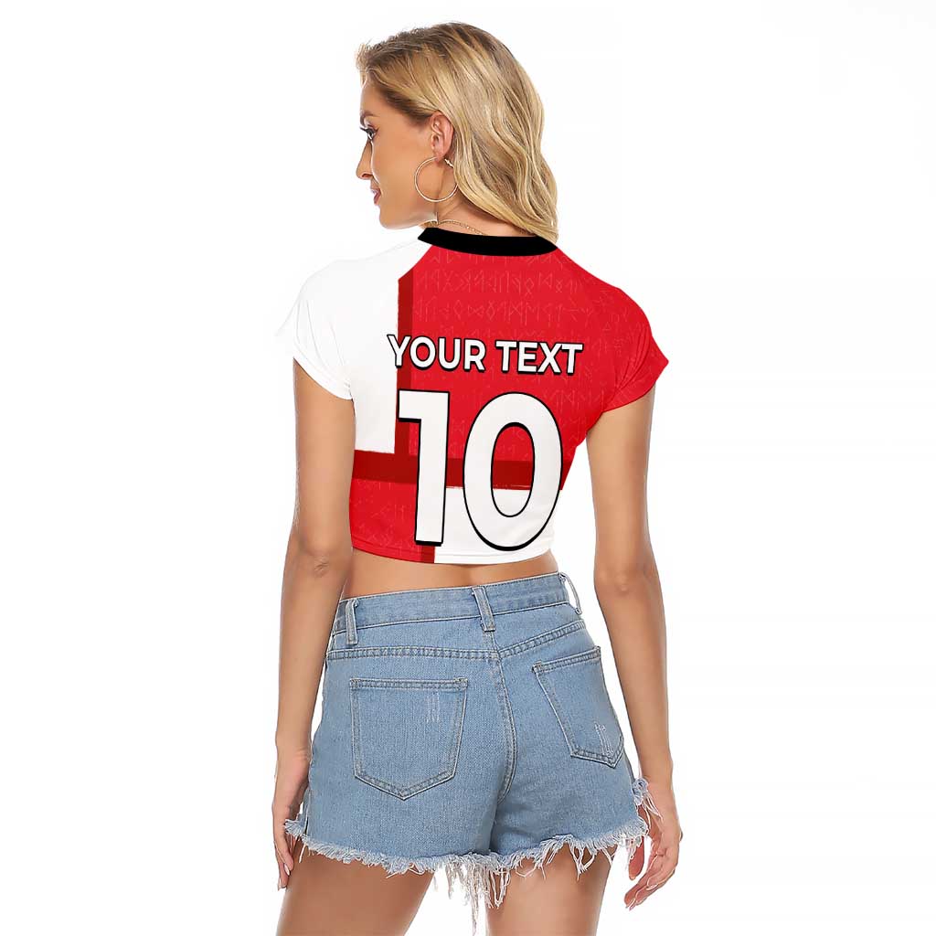 Custom Denmark Football Raglan Cropped T Shirt White Grunge Line and Rune Inspired Sporty Style