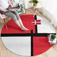 Denmark Football Round Carpet White Grunge Line and Rune Inspired Sporty Style