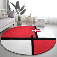 Denmark Football Round Carpet White Grunge Line and Rune Inspired Sporty Style