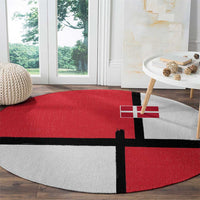 Denmark Football Round Carpet White Grunge Line and Rune Inspired Sporty Style