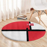 Denmark Football Round Carpet White Grunge Line and Rune Inspired Sporty Style